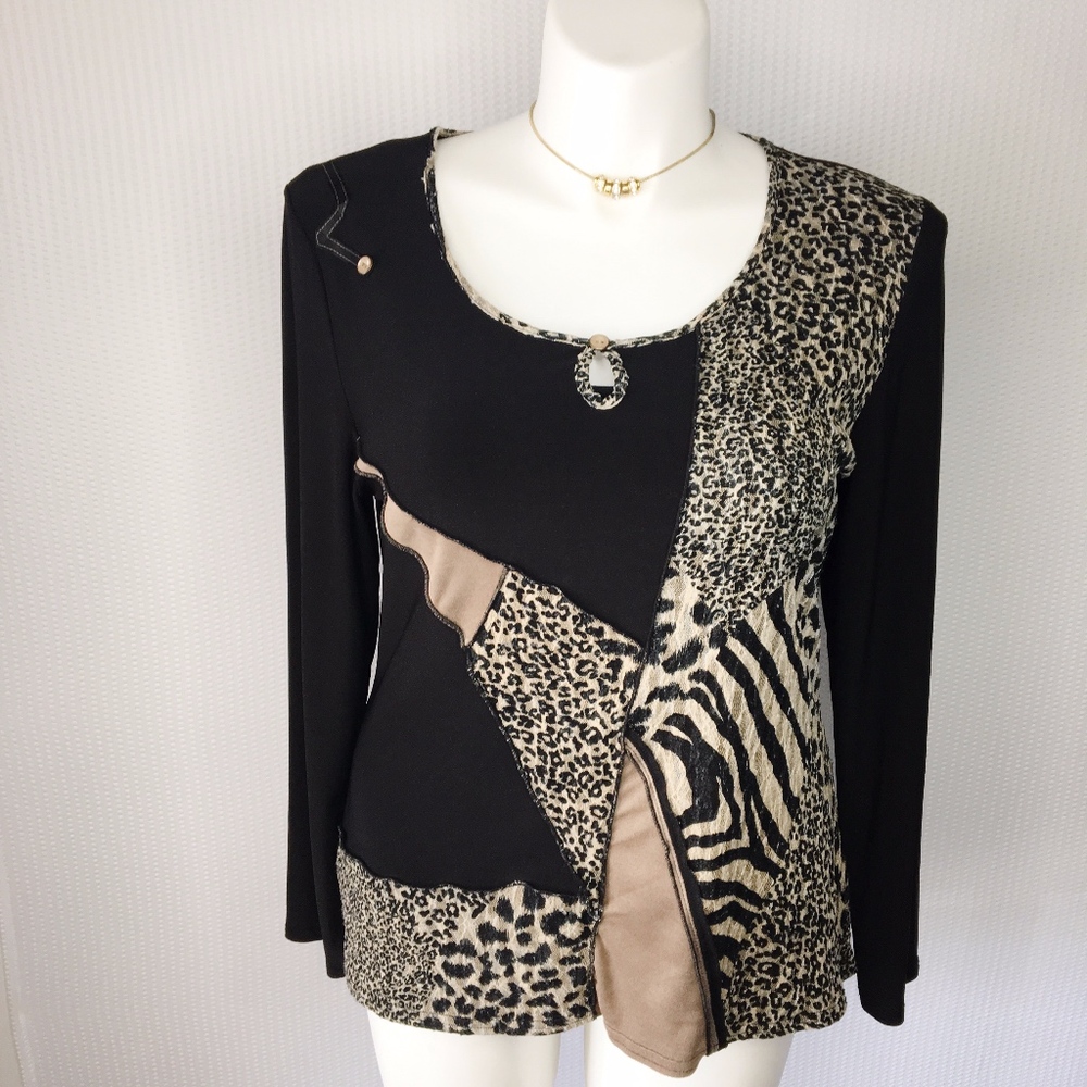 Michael Tyler Black Leopard Patchwork Sweater